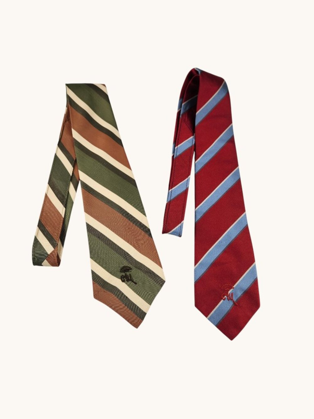 VTG Countess Mara Silk Tie Red Blue & Green Brown Striped Designer Lot of 2 USA